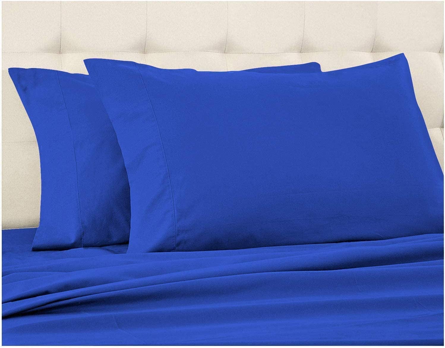 4 Piece Bed Sheet Set – 1 Flat Sheet, 1 Fitted Sheet 12" Deep Pocket and 2 Pillowcases – 100% Organic Bamboo , Bed Sheet Set For Bedroom – Extra Soft - Royal Blue Solid,Queen Size.