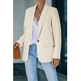 thumbnail image 2 of POGLIP Women's Beige Lapel Collar Button Pocket Blazer, 2 of 6
