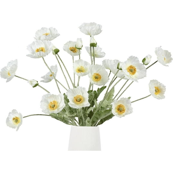 LQQBOX 6 Pcs Artificial Flowers Poppies Flowers Faux Poppy Flowers for Home Table Centerpieces Decoration Office Wedding(White)