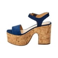 thumbnail image 2 of Schutz Glorya Ankle Buckle Open Toe Heeled Platform Sandal Blue Suede Pump, 2 of 6