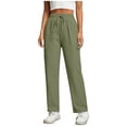 thumbnail image 3 of Workout Pants for Women New Wide Leg Linen Pants for Women Casual Loose Elastic Waist Casual Pants with Pockets Summer Breathable Comfy Trousers Daily Wear, 3 of 8