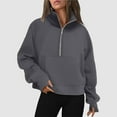thumbnail image 2 of Xudanell Quarter Zip Pullover Women Plus Size Half Zip Pullover Oversized Sweatshirt Drop Shoulder Hoodie Teen Girls Y2K Clothes (Grey,S), 2 of 4