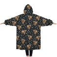 thumbnail image 2 of Oversized Wearable Blanket Hoodie,Black Highland Cow Flower Pattern Sherpa Blanket Hoodie with Super Pockets,Super Warm Fuzzy Pullover for Women & Men, 2 of 6
