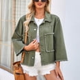 thumbnail image 5 of Oksale Distressed Denim Jackets for Women Trendy Frayed Trim Jean Jacket Button Down Trucker Jacket Regular Fit Streetwear 2025 Army Green M, 5 of 7