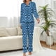 thumbnail image 3 of Pijama de copo de nieve azul con estampado navideño para mujer, ropa de dormir informal con cuello en V, Conjunto de pijama elegante de manga larga de diseño de 2 piezas, 3 of 4
