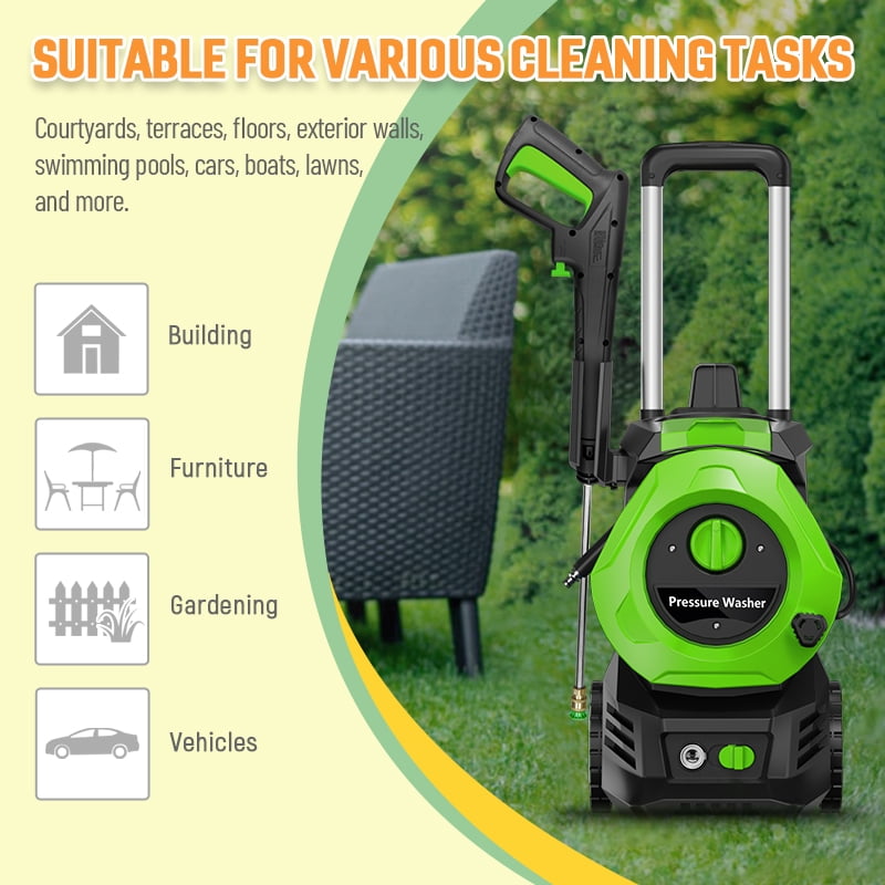 Electric Pressure Washer 4800PSI-Max 2.9GPM Power Washer with 25 Feet Hose,16.4 Feet Power Cord, Car Wash Machine Green Ideal Cleaning for Garden