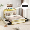 thumbnail image 4 of Costway Full Size Bed Frame with LED Lights & Charging Station Storage Headboard & Drawers Golden, 4 of 10