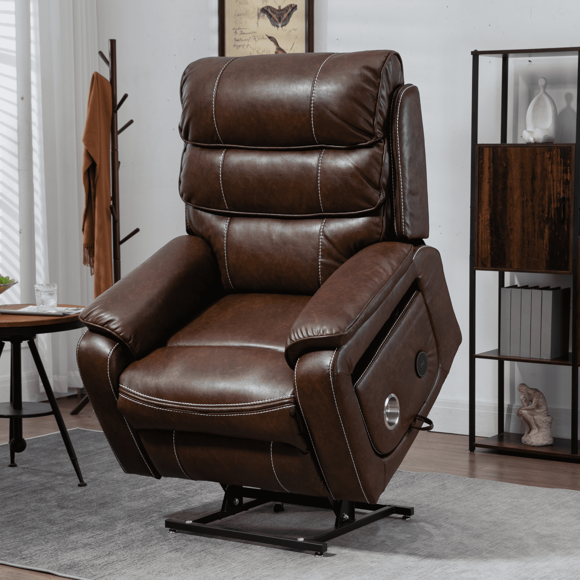 JUUXO Lay Flat Recliner Lift Chair with Wireless Charger, Cup Holder and Lumbar Pillow - Heated Massage Power Lift Chair for Big and Tall
