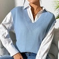 thumbnail image 3 of Women's Solid Color Sweater Vest Loose V Neck Cute Sleeveless Knitted Casual Pullover Tops Outerwear Sweater Vest Plaid Crop Tops Vest V Neck Sweater Vest for Women Sweater Vest Big And Tall Tan, 3 of 6