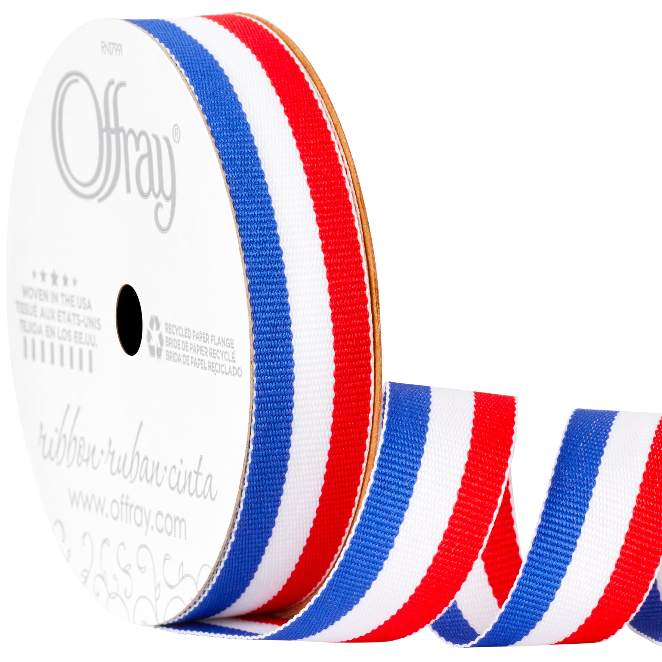 Offray Ribbon, Royal Blue 5/8 inch Stripe Grosgrain Ribbon for Sewing, Crafts, and Gifting, 12 feet, 1 Each