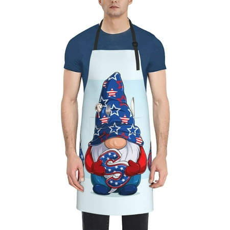 

Lukts Cute Gnomes in USA1 Pattern Kitchen Cooking Aprons Adjustable Bib Soft Chef Apron with 2 Pockets for Men Women