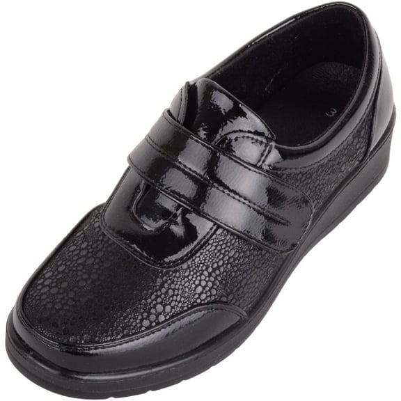 Womens Light Weight Touch and Close Comfort Fit Casual Work Pump Shoe - Black Patent - US 5