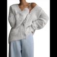thumbnail image 3 of Cárdigan de Mujer, Suéter de Larga, Cárdigan con Botones y Cuello en V, Prenda de Punto de Moda. Crema L, 3 of 8