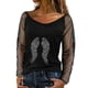 thumbnail image 4 of Camiseta de manga larga con cuello redondo y lentejuelas de malla sólida para mujer Pompotops gfhjh17280, 4 of 8