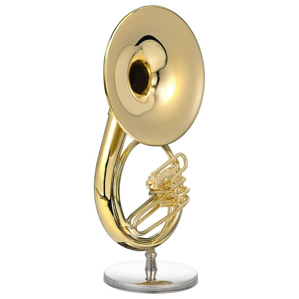 Mini modelo de sousaphone, sousaphone en miniatura con soporte y estuche, figura de sousaphone pequeña de cobre chapado en oro, regalo ideal instrumento musical adorno de escritorio para el hogar, ofi