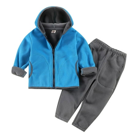 

JIEU Toddler / Little Boys Boys Shaker Suit Long Sleeved Hooded Jacket Color Zipper Top + Solid Color Elastic Waistband Pants Outdoor Clothes