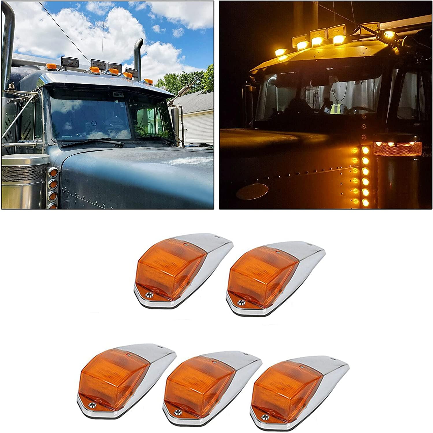 ECOTRIC 5 pcs Amber Truck Running Lights Waterproof Top Roof for Peterbilt / Kenworth / Freightliner / Volvo/Western Star / Mack / International / Paccar Trailer Trucks - Walmart.com