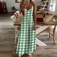 thumbnail image 4 of Aesthetic Emerald Green And White Ripple Sleeveless Suspender Dress Summer Fashion Casual Long Dress, 4 of 9