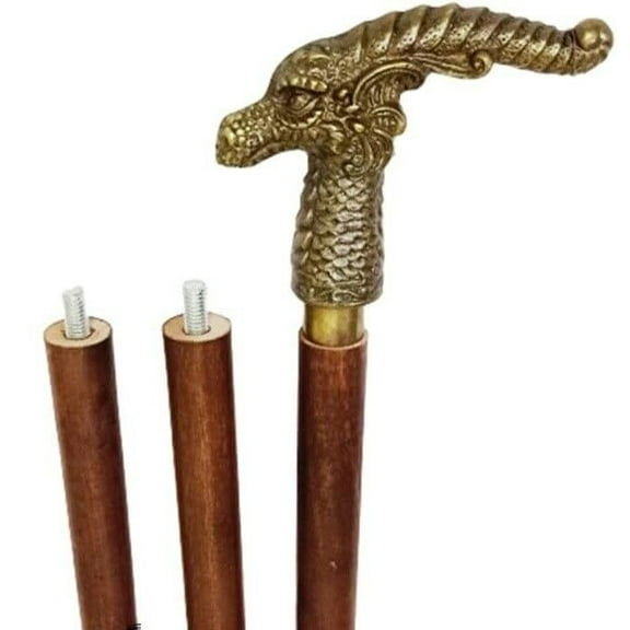 Antique Vintage Dragon Brass Handle stick wood walking stick Victorian Wooden Walking Stick Canes