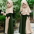thumbnail image 2 of Odeerbi Muslim Dress For Girls 2025 Long Sleeve Round Neck Patchwork Color Long Dress with Headband Cover Two-piece Set Green, 2 of 9