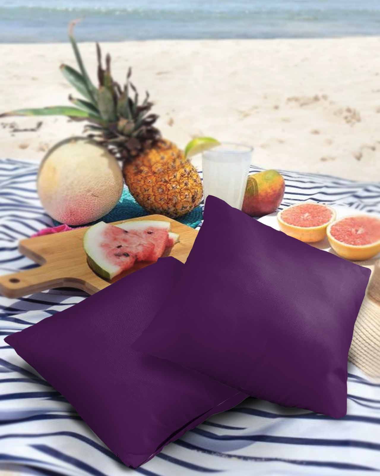 Outdoor Waterproof Throw Pillow Covers Set of 2 Solid Purple Color Decorative Pillowcases Square Outdoor Pillows Cushion Case 16x16 Inch Purple Patio Pillows for Couch Sofa Bed Garden