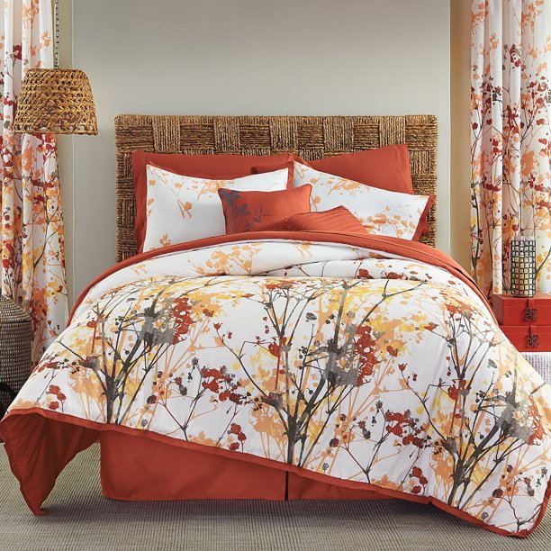 Brylanehome Funky Floral 6 Piece Comforter Set Twin, Orange Grey
