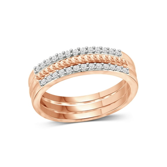 JewelersClub Stackable Diamond Rings for Women – 1/4 Carat White Diamond Ring Jewelry– Rose Gold Over Silver Stackable Bands for Women –– Stackable Ring Set by JewelersClub