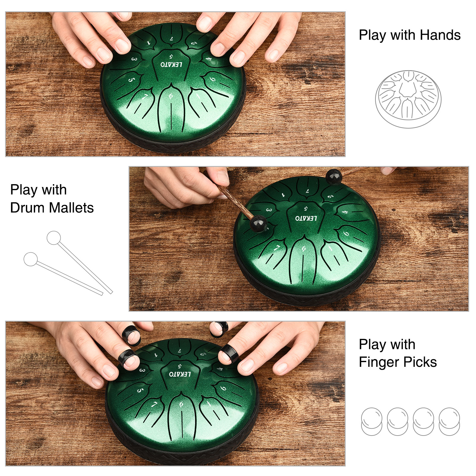 LEKATO  Steel Tongue Drum 6 Inch 11 Notes D Major Beginner Handpan Drum Percussion for Meditation Yoga Musical Education Christmas New Year's Gift for Families/Friends/Lovers