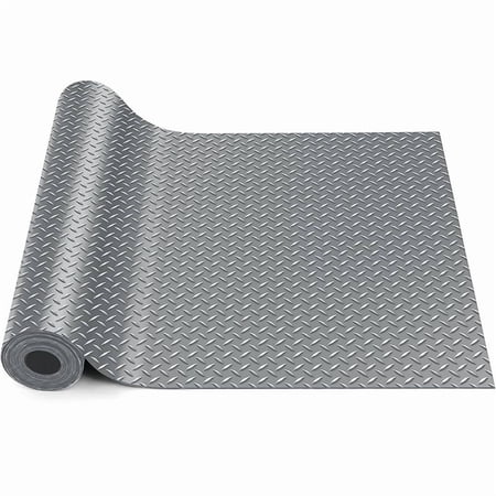 LITA Gray Garage Floor Mat, 8 x 16 ft Diamond-Plate PVC Garage Flooring Rolls for Gym Basement