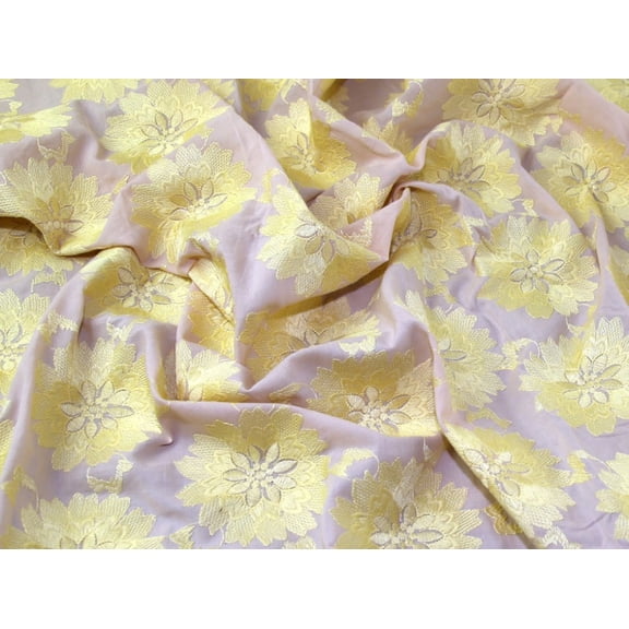 Minerva Embroidered Cotton Lawn Fabric Lemon on Beige - per yard