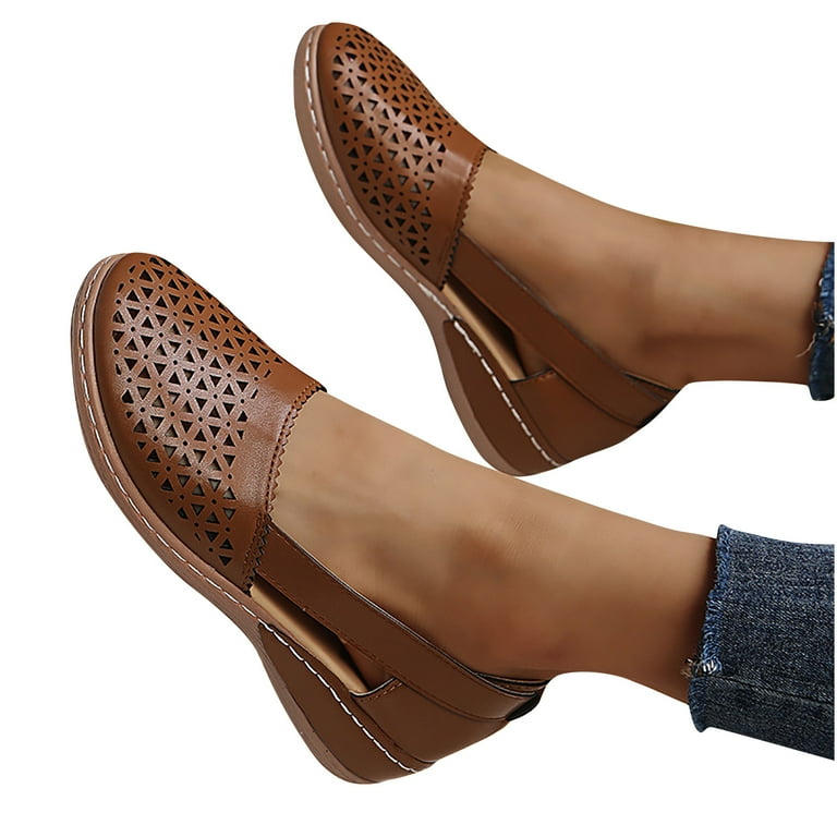 Women vintage slip on loafers clearance low heel pu leather loafers