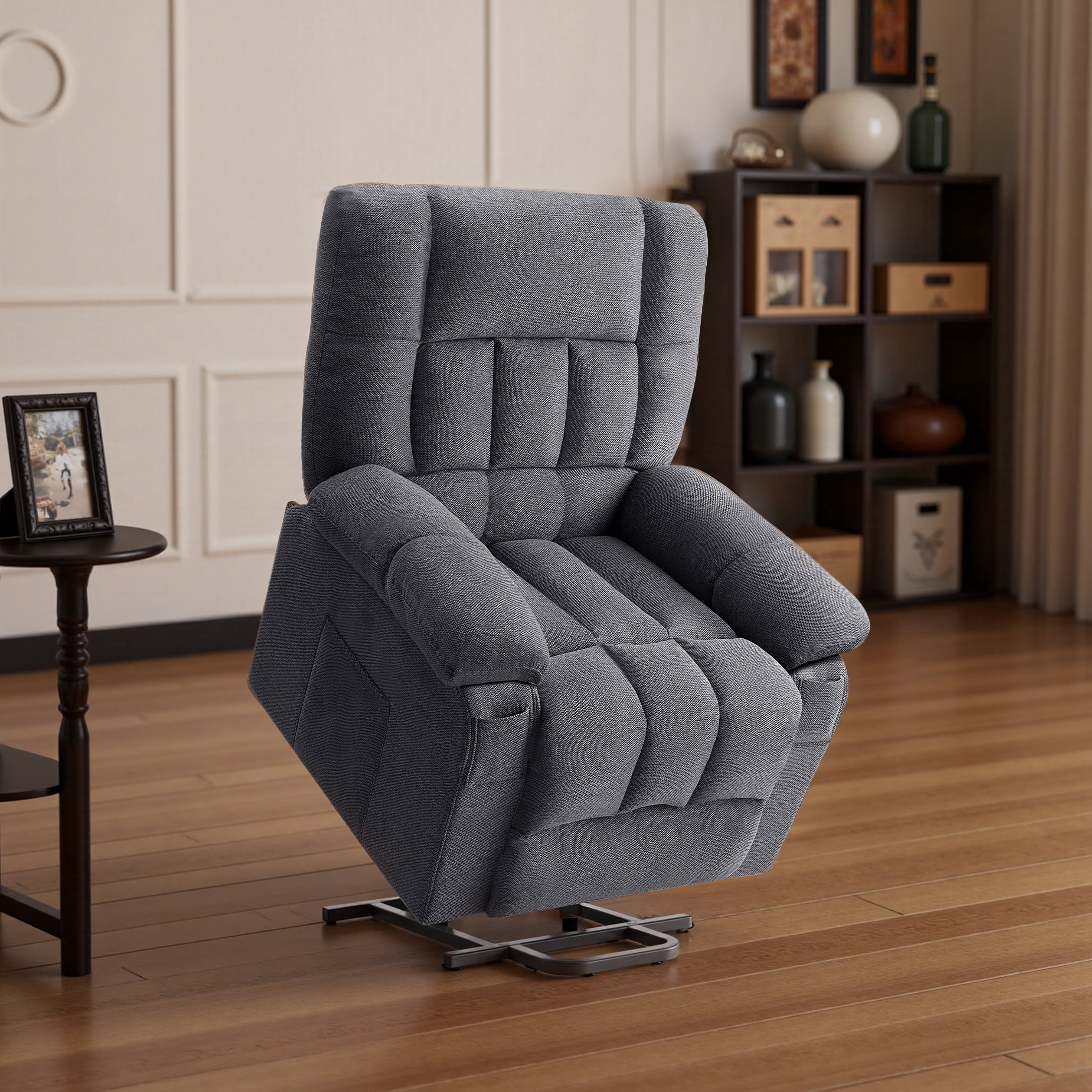Power Lift Recliner Chair with Vibration Massage and Heat for Elderly, Ergonomic Overstuffed Breathable Fabric Reclining Chair,Grey