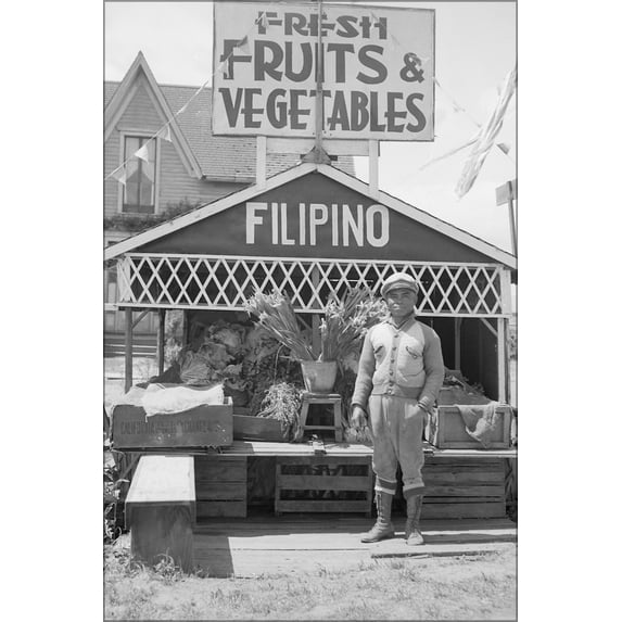 24"x36" Gallery Poster, San Lorenzo, California. Fruit and vegetable stand on highway operated by Philipino 1942