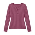thumbnail image 7 of JOANKDMI Long Sleeve Henley Tops for Women V Neck Button Down Ribbed Knit Shirts Slim Fit Basic Casual Fall Tees Flattering Everyday Layering Essential Solid Outfits, 7 of 7