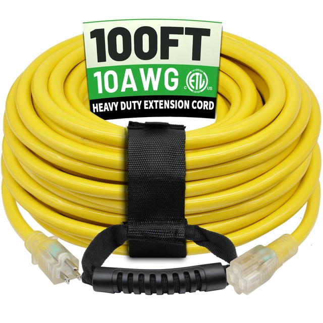 Cable de extensión POWGRN de 100 pies 10/3 para exteriores, impermeable, 15 A
