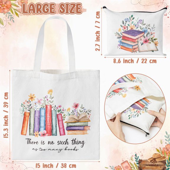 2ooya Portable Rectangular Canvas Cosmetic Bag,for Travel,Floral,White,2 Piece