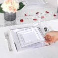 thumbnail image 3 of 125pcs Silver Christmas Plastic Plates with Disposable Plastic Silverware-Silver Rim Square Plastic Dinnerware include 25 Dinner Plates,25 Salad Plates,25 Forks, 25 Knives, 25 Spoons, 3 of 13