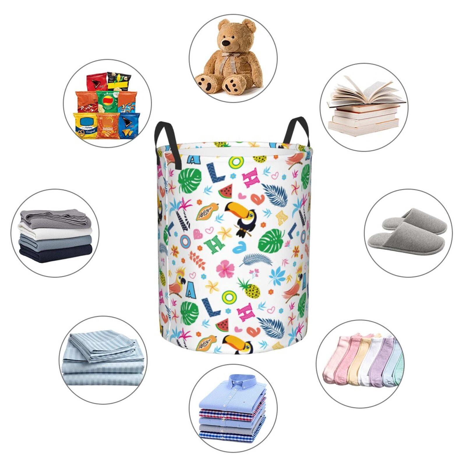 Large Laundry Basket with Handles - Funny Cute Parrot Flower Letters Kids Baby Dirty Clothes Laundry Hamper for Bedroom Aesthetic