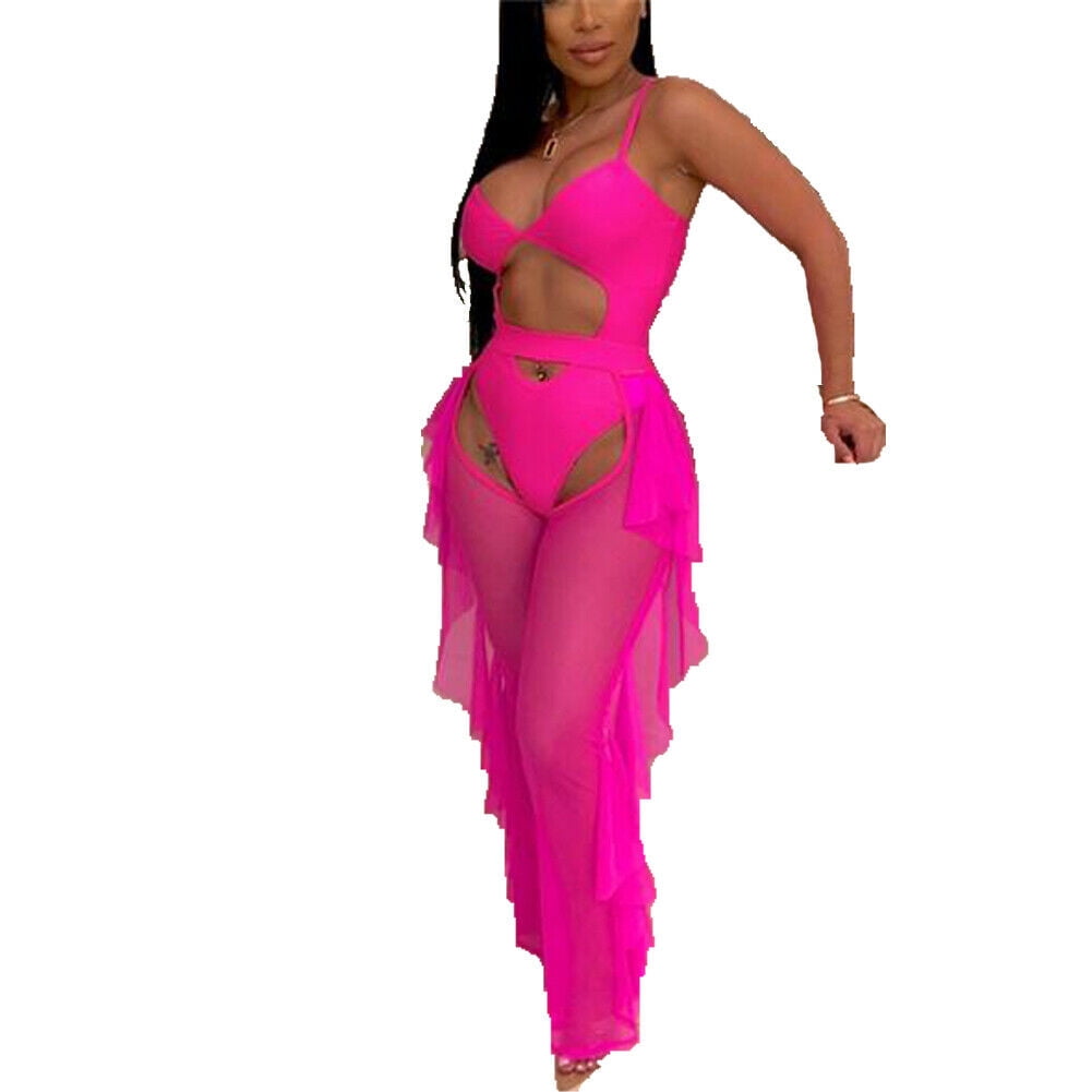 One Piece Bodysuit Swimsuit Sheer Mesh 