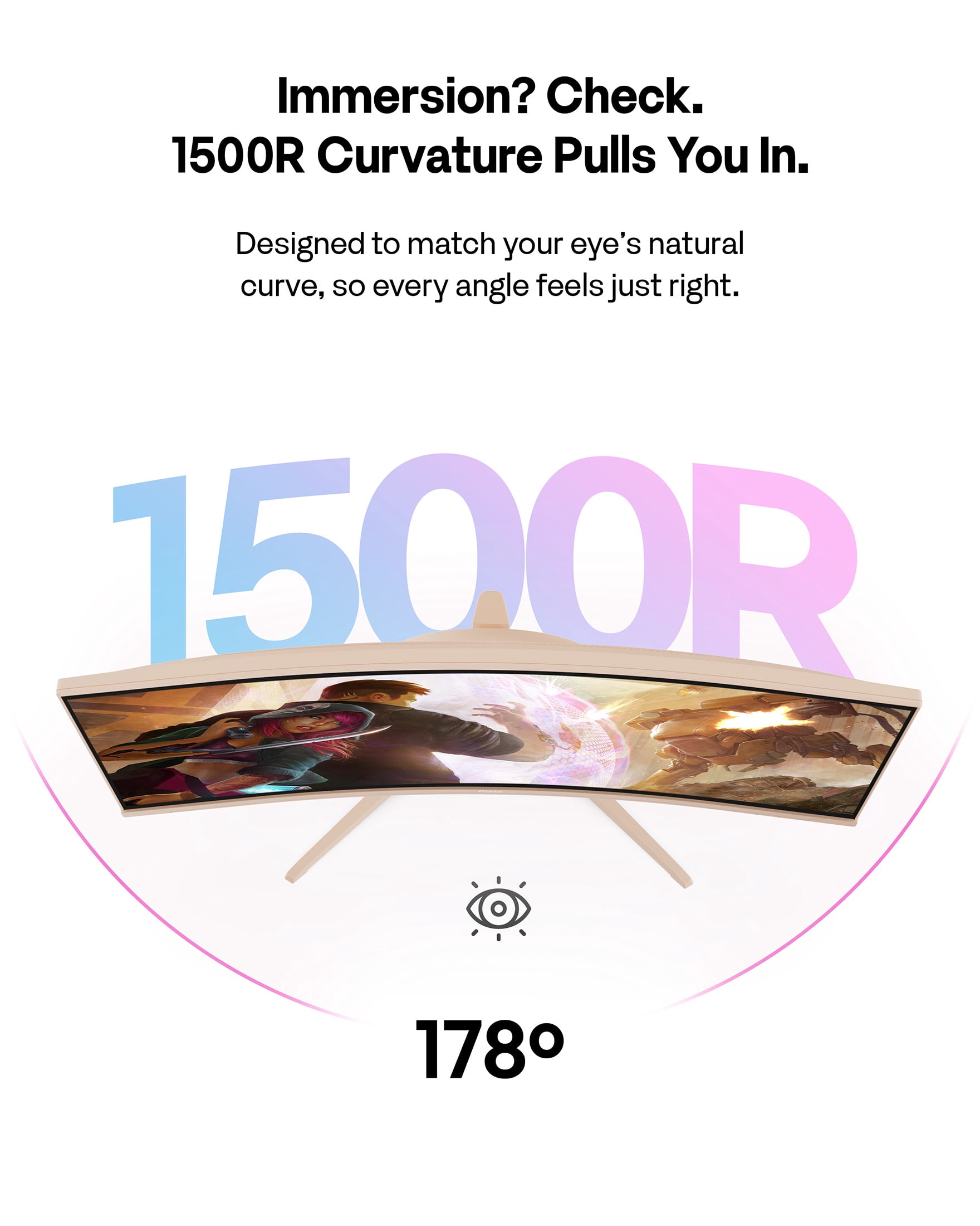 Pixio PXC248 Wave Beige 24 inch 200Hz Refresh Rate FHD 1080p Resolution 1500R Curve Fast VA Panel 1ms GTG Response Time Adaptive Sync HDR Curved Gaming Monitor