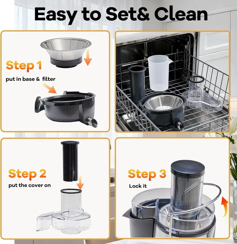 Sybels 480W High-Speed Centrifugal Juicer, 2.6" Wide Chute for Whole Fruits, 15000 RPM Maximum, BPA-Free, Easy to Clean, Black