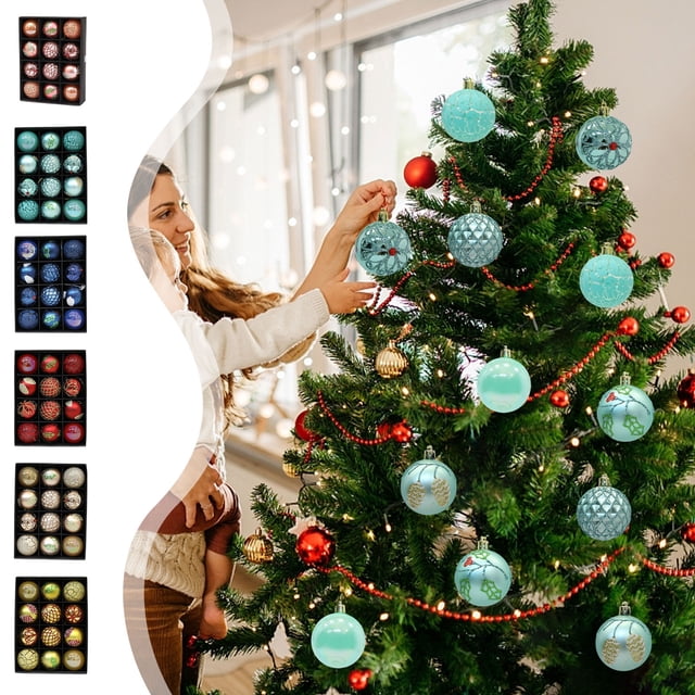Set de Adornos Navideños de Bolas Azules Irrompibles | Adornos de Varios Estilos para Árboles de Navidad | 12 Piezas | Plástico | 6X6X6 Cm | Decoraciones Navideñas