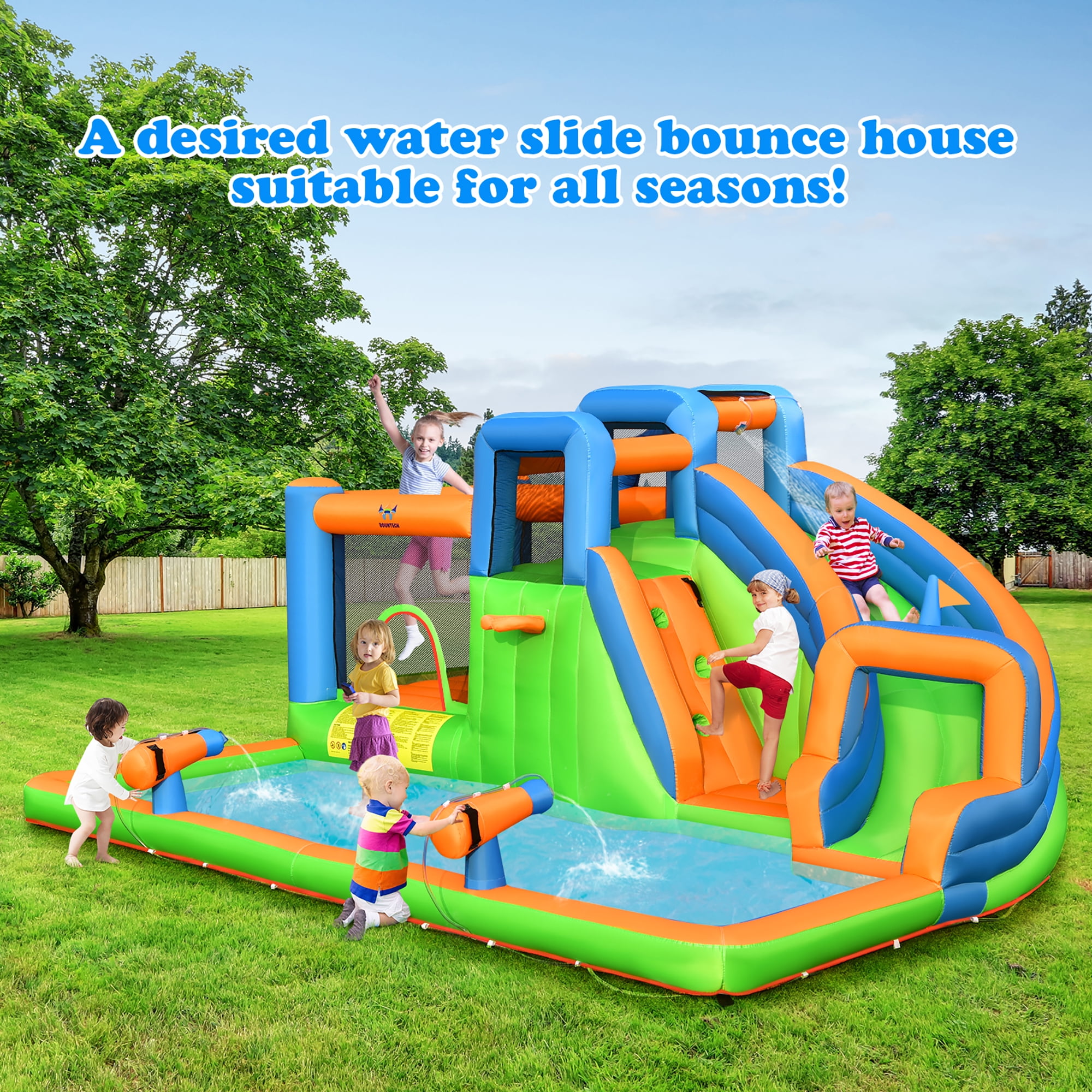Gymax Inflatable Water Slide Giant Bounce Castle w/ Dual Climbing Walls & 735W Blower
