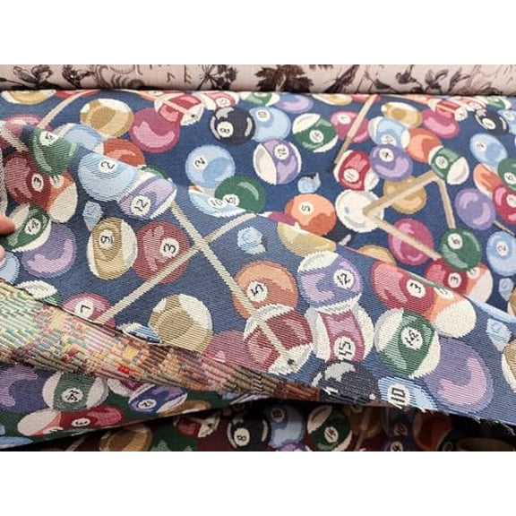 Vintage Fabric, Billiards Pattern Tapestry Fabric 54 inches Upholstery, Color Navy, Sold by Yard,$$Art & Craft