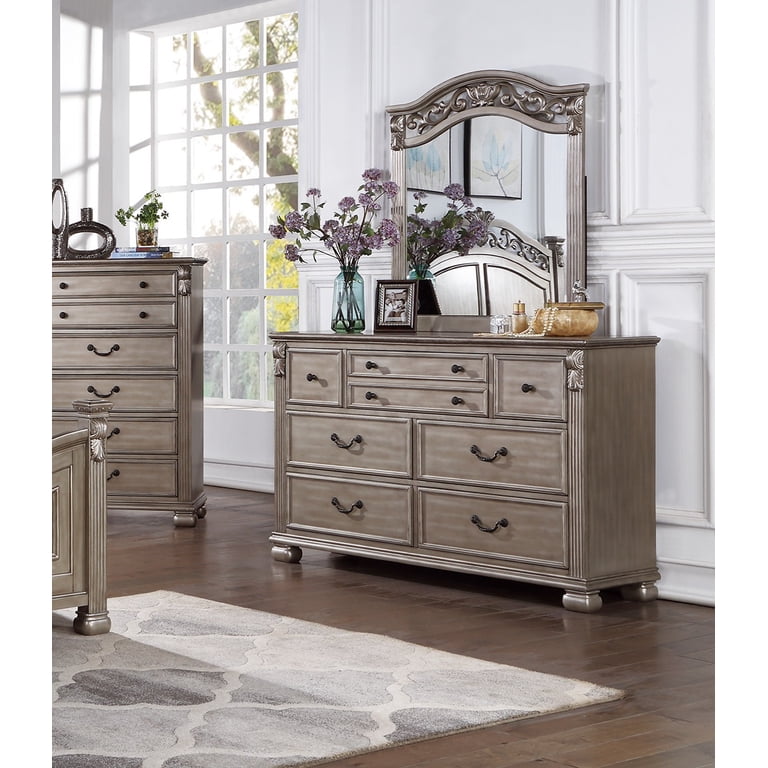 Classic Traditonal Queen Bed Dresser Mirror Nightstand Wooden Grey Finish 4pc Set Bedroom Furniture - Walmart.com Classic Traditonal Queen Bed Dresser Mirror Nightstand Wooden Grey Finish 4pc Set Bedroom Furniture - Walmart.com