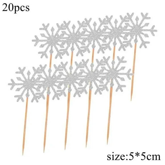 20PCS Snowflake Cupcake Toppers Silver Blue Paper Cake Topper For Christmas Cake Decoration Kids Winter Snow Party Supplies