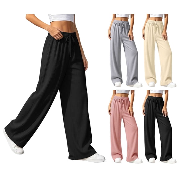 Lumosvexa Women's Wide Leg Sweatpants, Elastic Waist Soft Comfort Loose Fit Fall Sports Outdoor Pants Black L