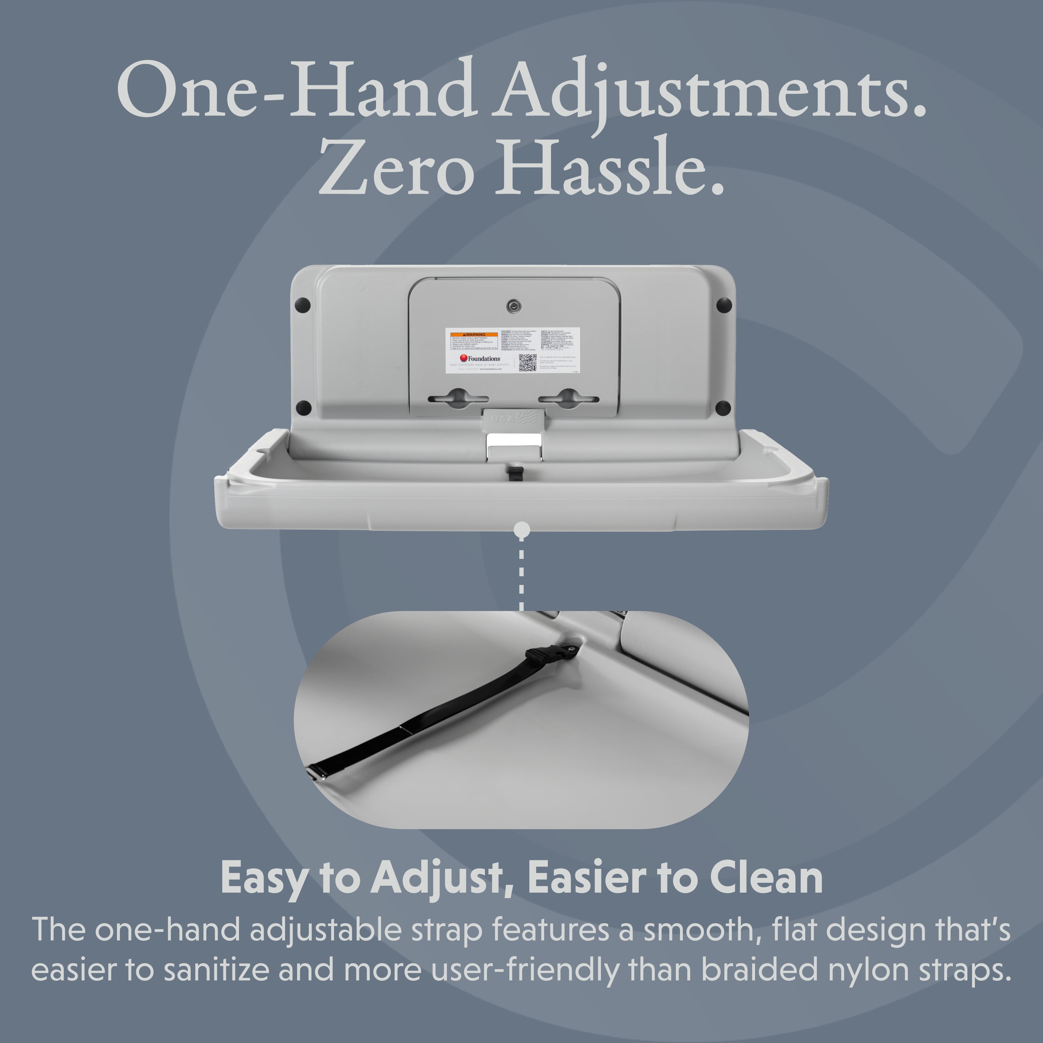 Foundations Ultra Horizontal Baby Changing Station, EZ Mount Backer Plate Included, Gray (200-EH-01)