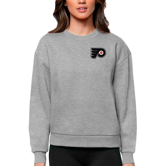 Women's Antigua Heather Gray Philadelphia Flyers Primary Logo Victory Crewneck Pullover Sweatshirt