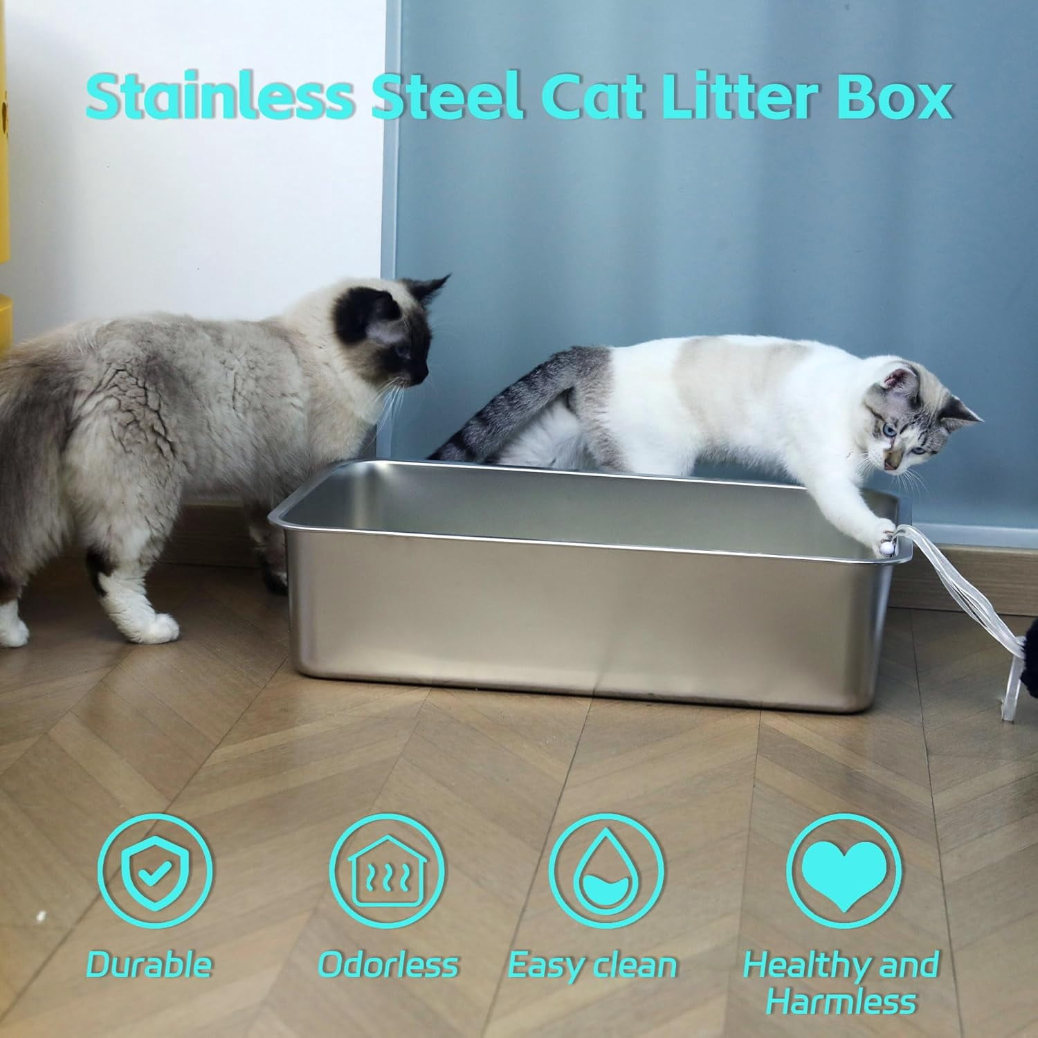 Stainless Steel Litter Box -3.9 in High Side,Metal Litter Box for Small Cat/Kitty/Rabbits 15.7"L x 11.8"W x 3.9"H，Stainless Steel Cat Litter Box-Metal Pan Toilet